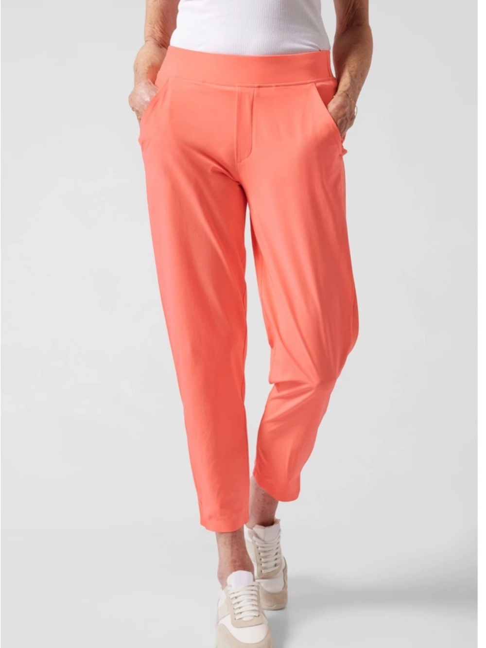 Athleta Coral Orange Brooklyn Ankle Ribbed Side Stripe Casual Athleisure Pants 6